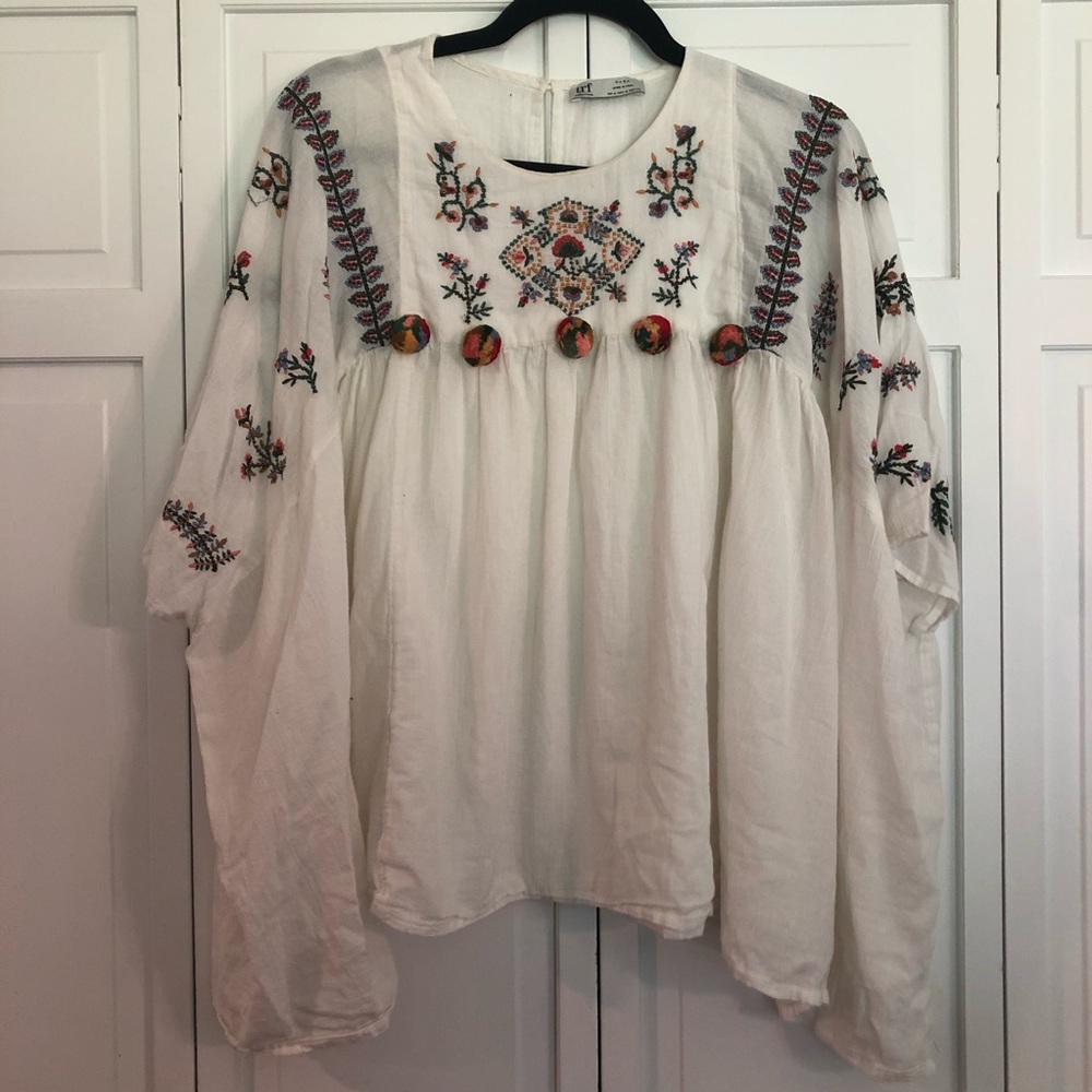 Zara trf collection embroidered pom top